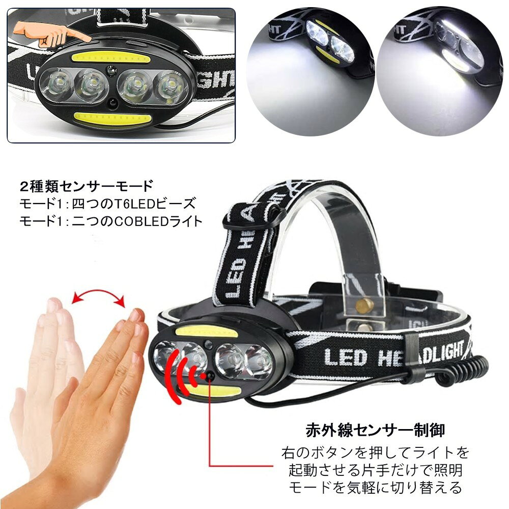 【6%OFFクーポン対象】LED ヘッドライト 充電式 電池付属 ヘッドランプ センサー機能付 5000ルーメン 5点灯モード 防水 角度調節可 アウトドア キャンプ 防災 登山 夜釣り 作業通販格安セール情報 楽天 通販
