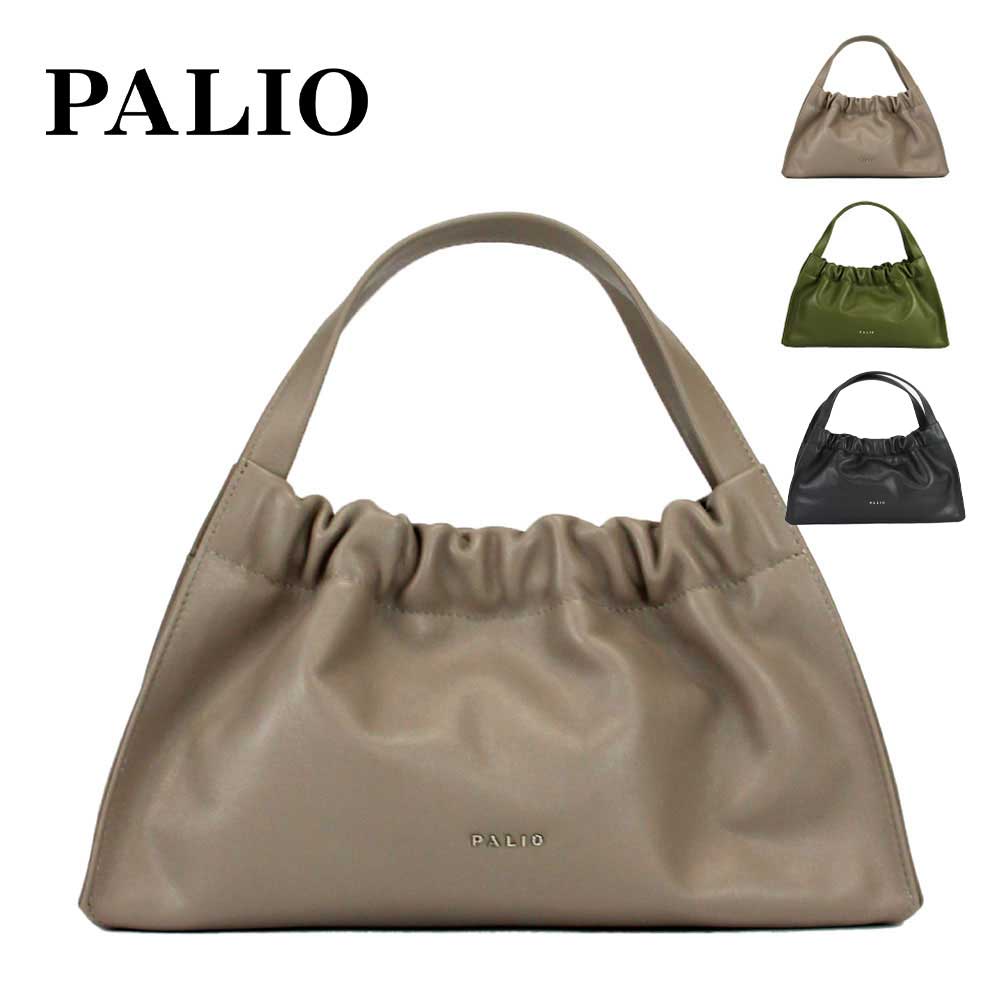 ハンドバッグ黒革レディースギャザー...