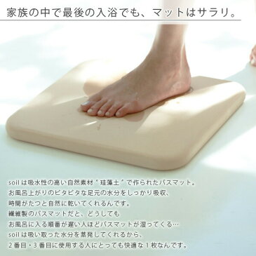 「soil」スクエアバスマット36×36（グリーン）【ソイル 珪藻土 bathmat イスルギ 吸水 速乾 エコ ナチュラル 洗濯不要 自然素材 足ふき 足拭きマット ギフト プレゼント 新築祝 おしゃれ】【送料無料】【あす楽】