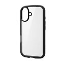 エレコム ELECOM iPhone 16 ケース ハイブリッド 衝撃吸収 軽量 薄型 ストラップホール付 背面ガラスクリア TOUGH SLIM ブラック(PM-A24ATSLFCGBK) メーカー在庫品