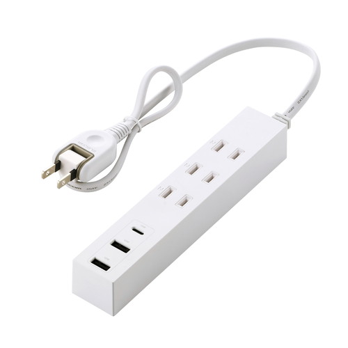 乐天商城 - エレコム ELECOM 延長コード 電源タップ 0.5m (コンセント3口 Type-C×1 USB-A×2) ホワイト(T-U08-3A2C05WH) メーカー在庫品