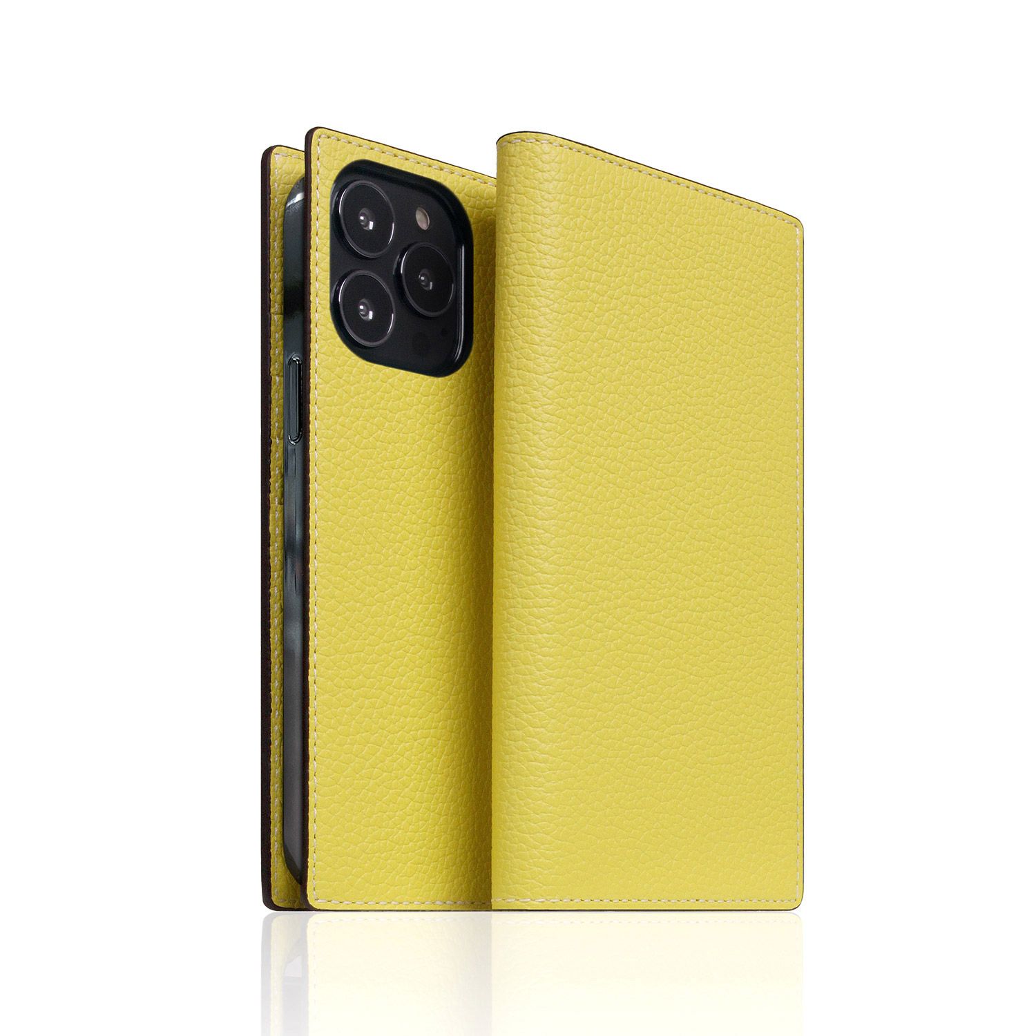 SLG Design Neon Full Grain Leather Diary Case for iPhone 14 Pro Lemon 手帳型(SD24324i14PLM) 仕入先在庫品