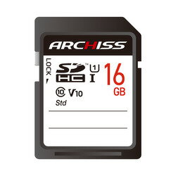アーキサイト ARCHISS Standard SDHCメモリ—カード UHS-I U1 C10 V10 16GB(AS-016GSD-SU1) 目安在庫=○