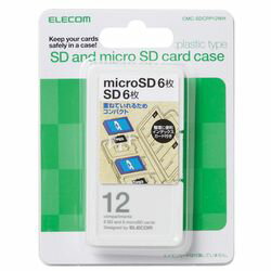 保存しているデータの確認に便利なインデックスカード付き。SDカード6枚とmicroSDカード6枚を一緒にまとめて収納できるカードケースです。SDカードとmicroSDカードを重ねることでコンパクトに収納可能です。microSD-＞SD変換アダプタも収納可能です。検索キーワード:CMCSDCPP12WH([対応機種]SD/microSD。[収納枚数]SD：6/microSD：6 [カラー]ホワイト)