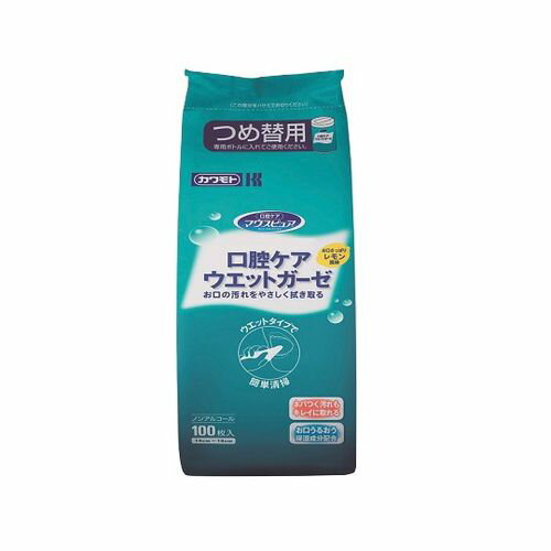 カワモト（川本産業） マウスピュア口腔ケアウェットガーゼ 詰替用 100枚入 039-102451-00 (1袋(100枚入り))(7-1136-11) 目安在庫=○