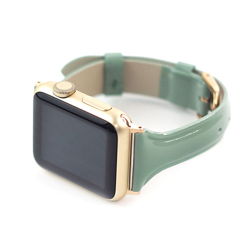 WEARPLANET Slim Line 本革 エナメルバンド for Apple Watch 41/40/38mm モスグリーン(WP23101AWGR) 仕入先在庫品[メール便対象商品]