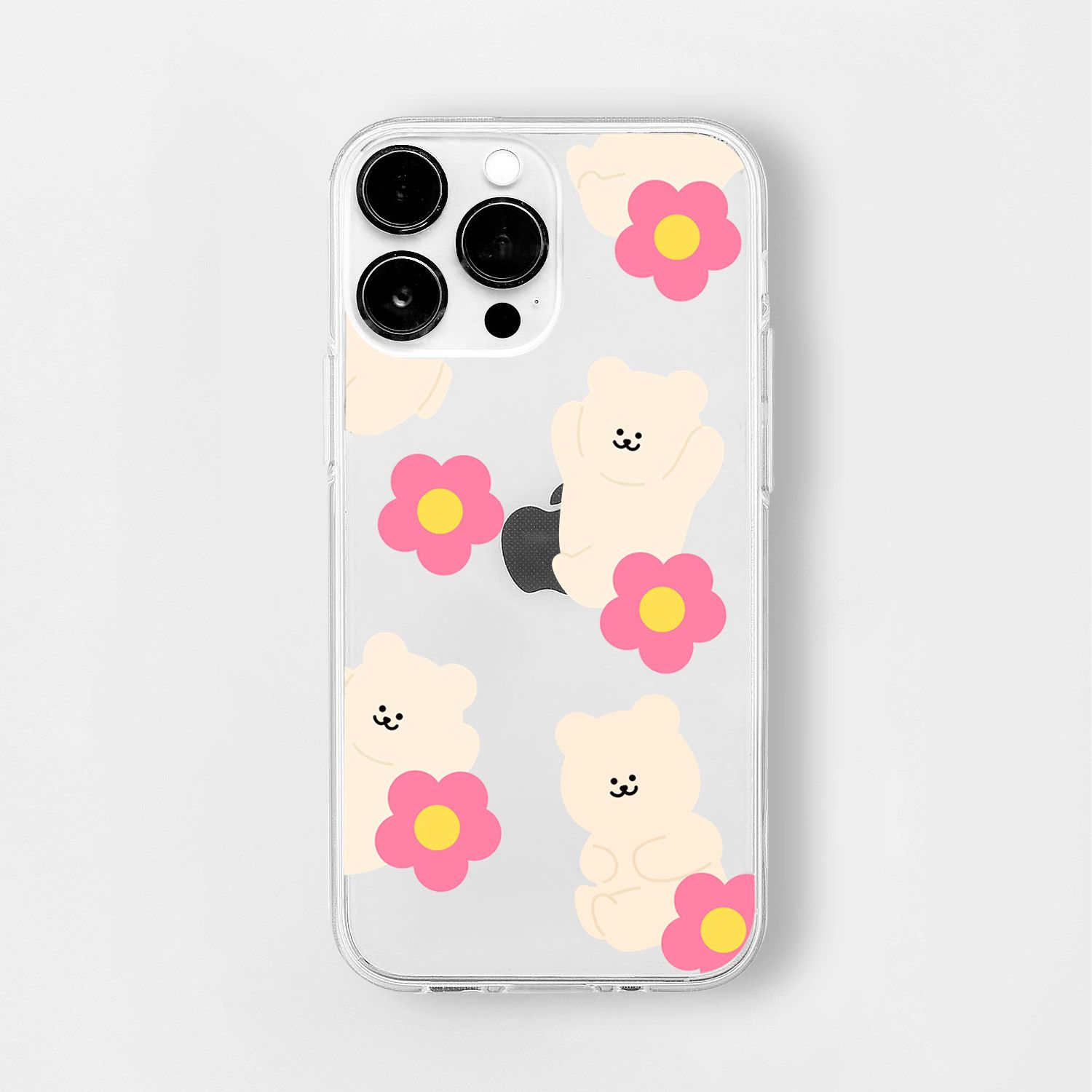 樂天商城 - 168cm ソフトクリアケース for iPhone 14 Pro くまちゃん&ハッピーフラワーズ 背(16823835i14P) 仕入先在庫品[メール便対象商品]
