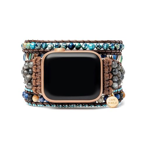 cape diabloの「セリーンオーシャン」は、海を連想させるブルー系のエンペラーストーンと水晶を基調としたラップブレスレット風のデザインが魅力のApple Watchバンドです。。cape diabloの約束とミッション。cape di...