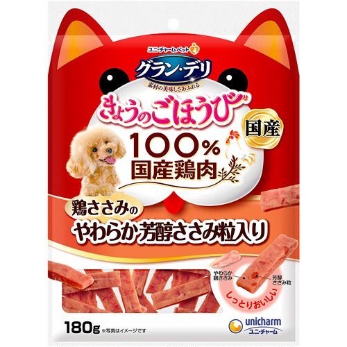 ユニ・チャーム グラン・デリ きょうのごほうび 鶏ささみやわらか芳醇ささみ粒入 180g 1パック(コホヤワラカササミツフ180) 目安在庫=○