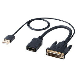 DVI信号をDisplayPort(4K/30Hz)信号に変換し、DisplayPort入力を持つディスプレイに出力できる変換アダプタ。DVI信号をDisplayPort信号に変換し、DisplayPort入力を持つディスプレイに映像出力することができます。＜br＞4K(3840×2160)/30Hz解像度に対応しており、高精細なDVI信号をDisplayPort信号へ変換することができます。＜br＞一体型のUSB給電ケーブルでAC電源が不要です。≪ご注意≫＜br＞※本製品のご使用には一体型USB Aケーブルによる給電が必要です。(5V500mA以上のUSBポート)＜br＞※DVIアナログモードには対応していません。＜br＞※DVIデュア