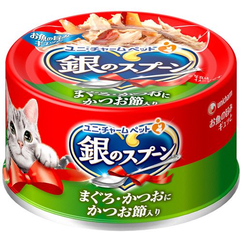 Mature Cat - ユニ・チャーム 銀のスプーン缶 まぐろ・かつおにかつお節入り 70g 1セット(6缶)(4520699630556 x6) 目安在庫=○