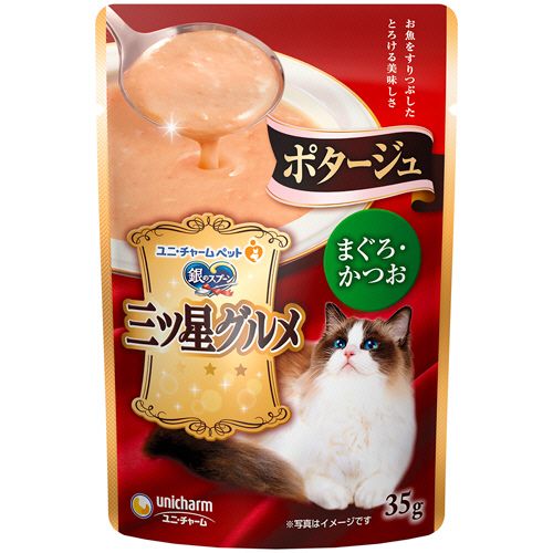 Mature Cat - ユニ・チャーム 銀のスプーン 三ツ星グルメパウチ ポタージュ まぐろ・かつお 35g 1セット(16パック)(4520699625118 x16) 目安在庫=○