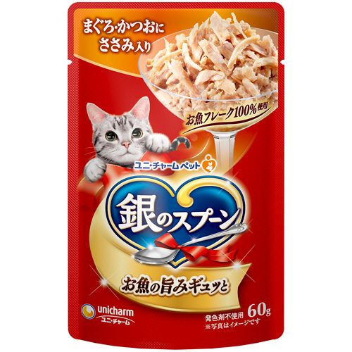 乐天商城 - ユニ・チャーム 銀のスプーン パウチ(ウェット) まぐろ・かつおにささみ入り 60g 1セット(16パック)(4520699603277 x16) 目安在庫=○