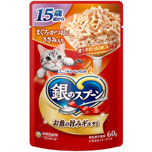 Rakuten - ユニ・チャーム 銀のスプーン パウチ(ウェット) 15歳頃- まぐろかつおにささみ 60g 1セット(16パック)(4520699607923 x16) 目安在庫=○