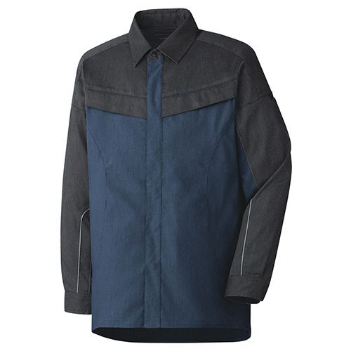 Rakuten - ミドリ安全 帯電防止JISベルデクセルフレックス男女共用 シャツ VES2857上 ネイビー×チャコール SS 1着(VES2857-UE-SS) 目安在庫=○