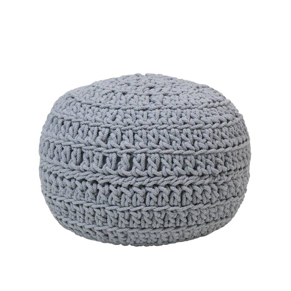 プフ スツール クッション コットン 幅50x奥行50x高さ35cm グレー 手編み デザイン01 おしゃれ 円形 丸 モロッカン モロッコ インスタ映え [2]