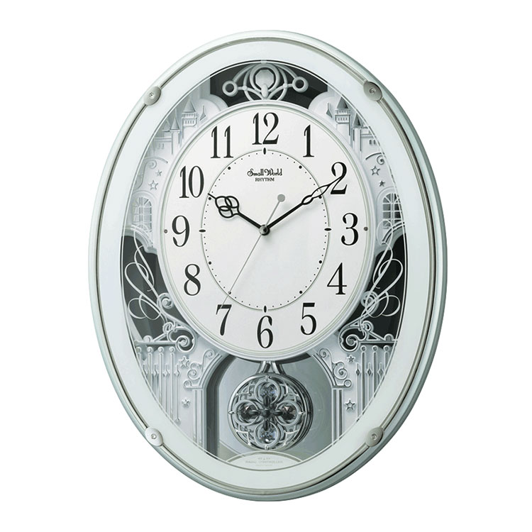 からくり時計 からくり時計 リズム 電波時計 飾り振り子付 掛け時計 掛時計 スモールワールドプラウド 4MN523RH05 クロック CLOCK