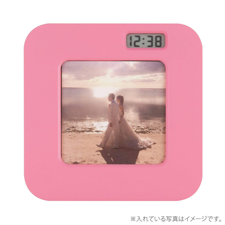 10個セット まとめ買い お得 ましかくフォトフレームクロック 写真立て 置き時計 置時計 ピンク かわいい ADDESO アデッソ 名入れ MS-01PK [2]