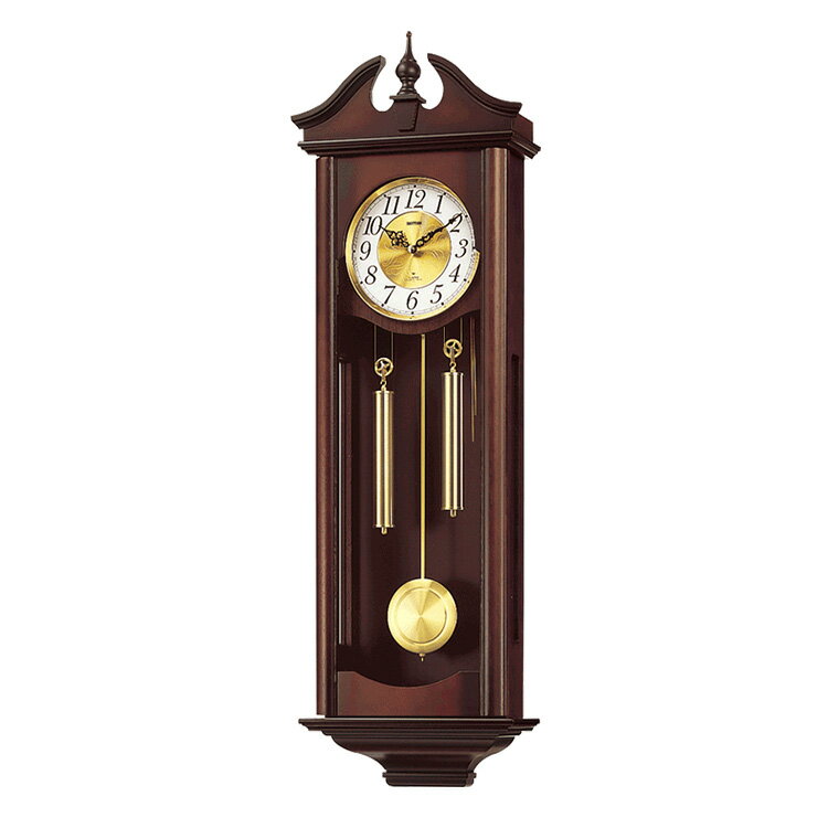 リズム RHYTHM 柱時計 キャロラインR 報時機能付 飾り振子付 クオーツ 掛時計 ゴールド ブラウン クロック 4MJ742RH06