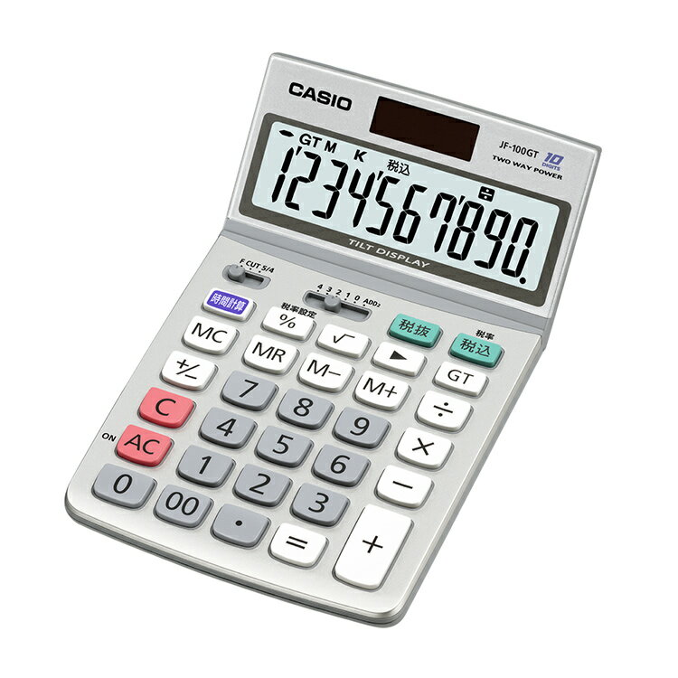 【2000円オフクーポン&ポイント最大46倍!16日1:59迄】特大表示電卓 JF-100GT-N カシオ CASIO 10桁表示 ジャストタイプ 税計算 時間計算 2電源 ソーラー プラスチックキー