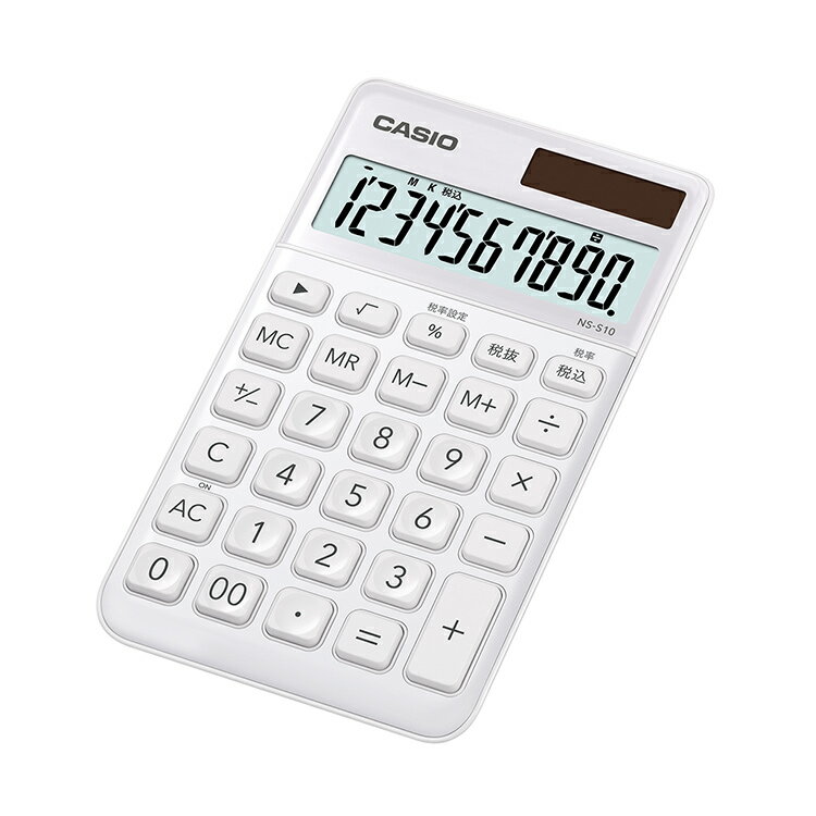 【2000円オフクーポン&ポイント最大46倍!27日1:59迄】大判手帳タイプ NS-S10-WE-N カシオ CASIO スタイリッシュ電卓 ホワイト 白 デザイン電卓 10桁表示 税計算 時間計算 2電源 ソーラー 電卓