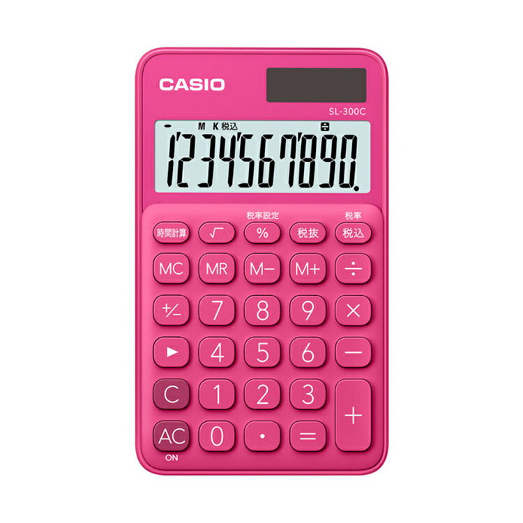 手帳タイプ SL-300C-RD-N カシオ CASIO ビビッドピンク 10桁表示 税計算 時間計算 2電源 ソーラー 電卓