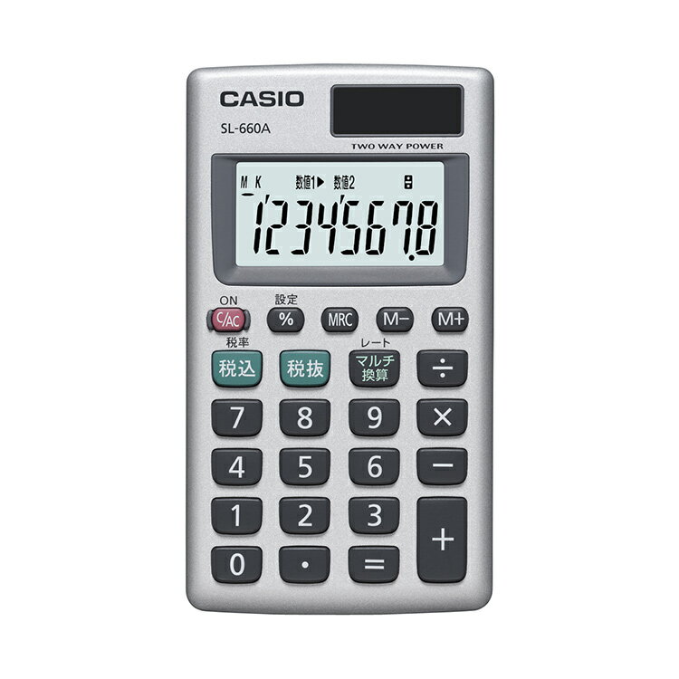 カード電卓 SL-660A-N カシオ CASIO カードタイプ 小さい 小型 携帯 モバイル 持ち運び カバー付き 8桁表示 税計算 マルチ換算 2電源 ソーラー 電卓