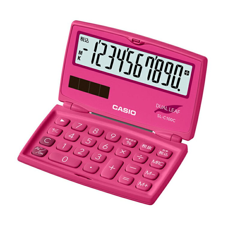 【2000円オフクーポン&ポイント最大46倍!27日1:59迄】折りたたみ電卓 SL-C100C-RD-N カシオ CASIO ビビッドピンク 10桁表示 税計算 2電源 ソーラー 小型 手帳 折り畳み 二つ折り 電卓