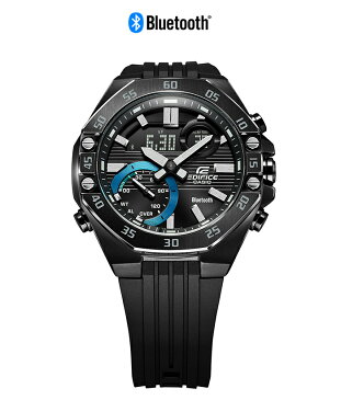 【輸入時計60%OFF!アデッソ40%OFF!9/11 01:59迄】特価品 エディフィス EDIFICE ECB-10YPB-1AJF カシオ CASIO スマホ連携 クロノグラフ 八角形 黒 ブラック ブルー 腕時計