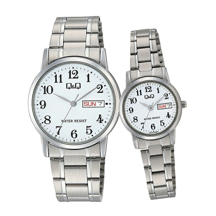 8/1（日）24H限定！当店エントリーで更にP10倍！ペアウォッチ ペアセット Q&Q ペア 腕時計 アナログ ステンレスバンド メタルバンド 防水機能 アラビア数字 キューアンドキュー A206-204/A207-204 シチズン お取り寄せ SPAIR0044