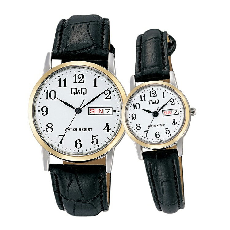 8/1（日）24H限定！当店エントリーで更にP10倍！ペアウォッチ ペアセット Q&Q ペア 腕時計 アナログ 合成皮革バンド 防水機能 アラビア数字 黒 ブラック キューアンドキュー A206-504/A207-504 シチズン SPAIR0046