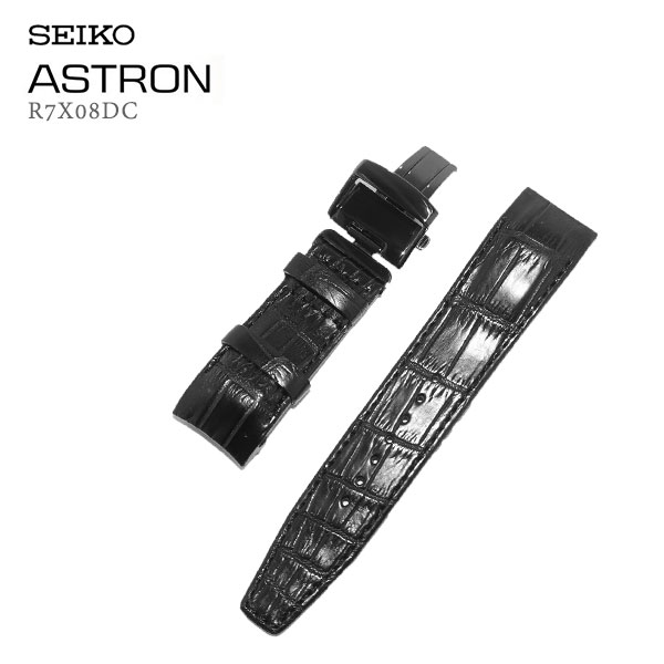SEIKO セイコー アストロン 女性用 純正替えバンド 替えベルト 8Xシリーズ 黒 ブラック クロコダイル カン幅：22mm 長さ：175mm（寸短サイズ） R7X08DC