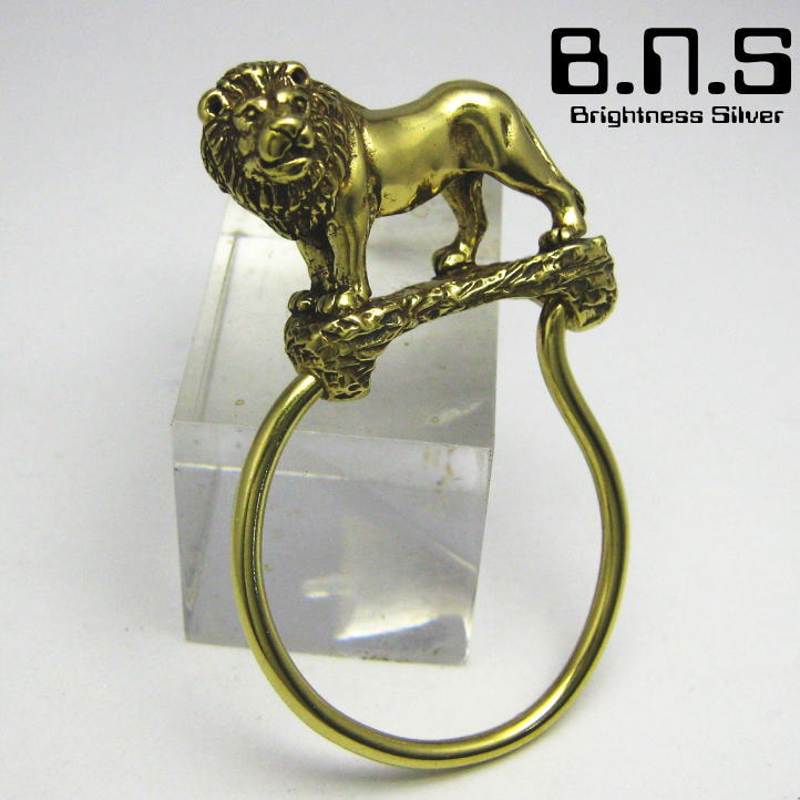 金色の獅子、ライオンキーリング　ブラス　真鍮(キーホルダー、キーチェーン、鍵、Panthera leo、lion、動物)