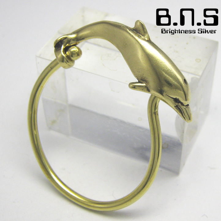 金色のイルカ、ドルフィンキーリング　ブラス　真鍮(キーホルダー、キーチェーン、鍵、動物)【key-047-KB05】