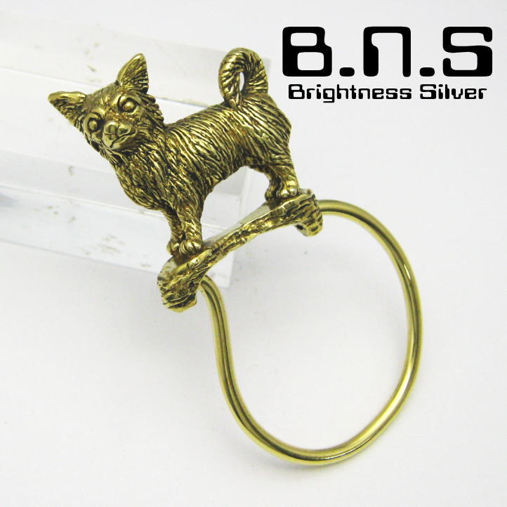 金色の犬 チワワキーリング2　ブラス　真鍮(キーホルダー、キーチェーン、鍵、犬、ドッグ、Dog、動物、..