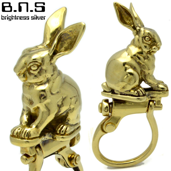 金色の兎 うさぎキーリング(2)【選べる3種類】 真鍮製 真ちゅう ブラス brass(キーホルダー、キーチェーン、鍵、うさぎ、ウサギ、rabbit、ラビット、動物)【key-112】