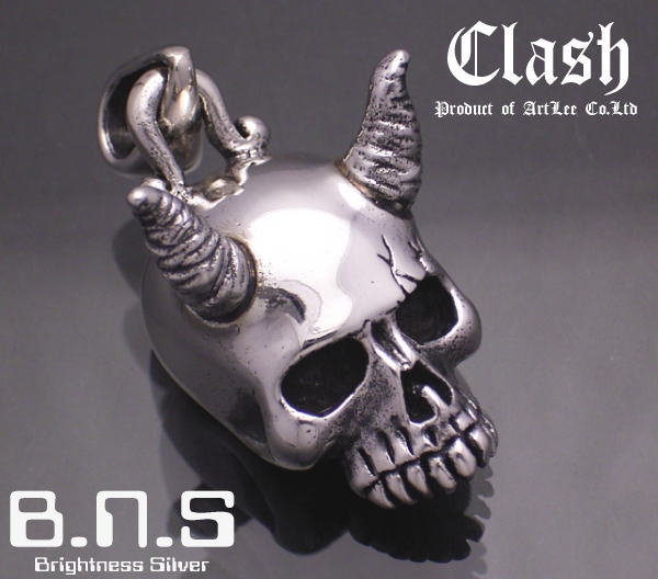 鬼の髑髏-Clash-鬼スカルペンダント　シルバー925 (おにオニ,妖怪,和,オーガ)neck-862-P32