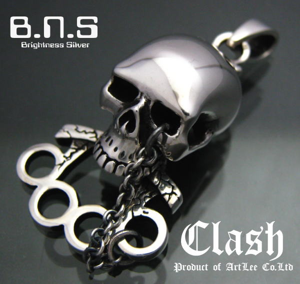 Clash カイザーナックルスカルペンダント シルバー925 メリケンサック ナックルダスター 護身 武器 パンチ　neck-1042-P50