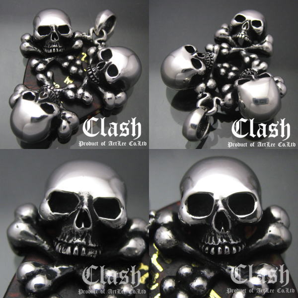Clash 3クロスボーンスカルピックケースペンダント　シルバー925(ギター,ロック,ドクロ,髑髏,ROCK,音楽,ベース)