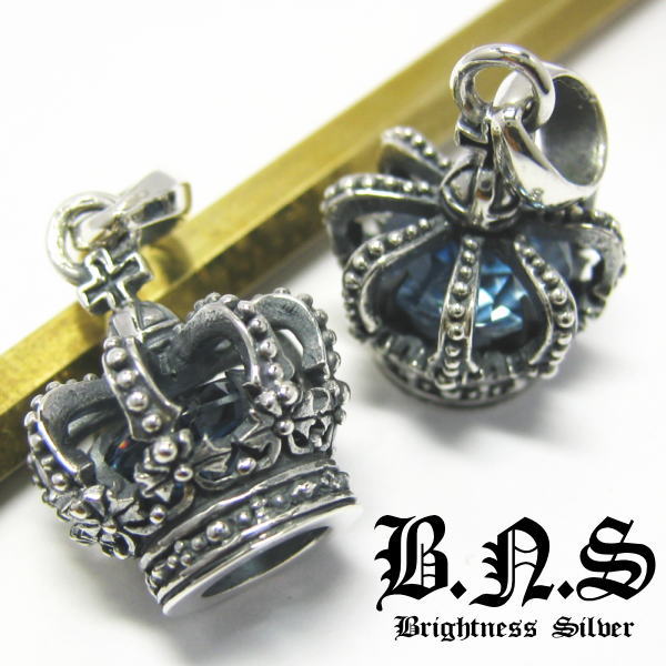 サファイアクラウンチャームペンダント ブルー　シルバー925＆シンセチックサファイア【neck-1232-P80】