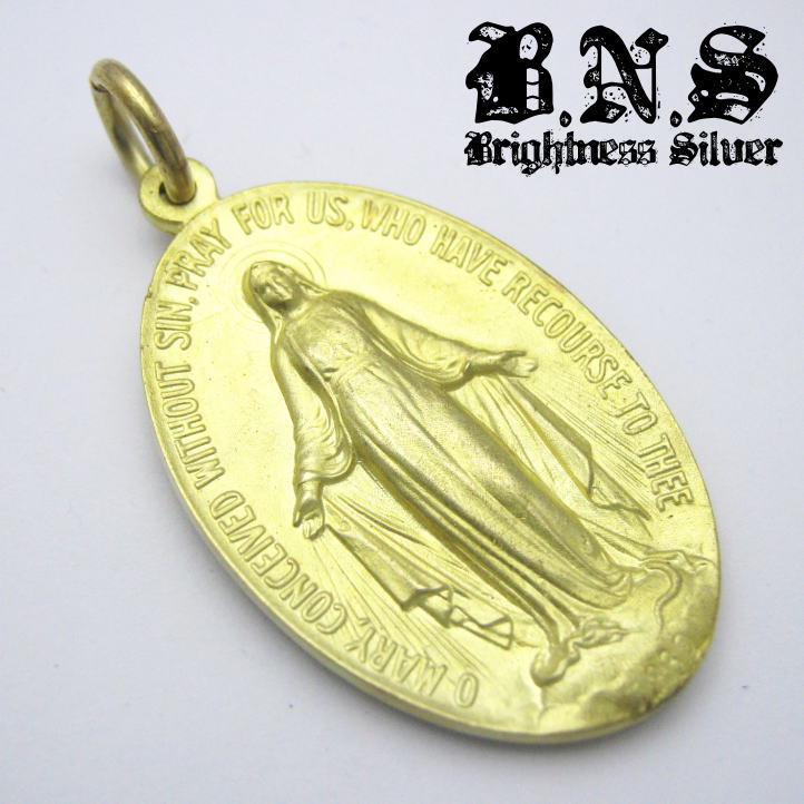 イエローブラス　聖母マリアのメダル　マリアメダイペンダント12　真鍮製