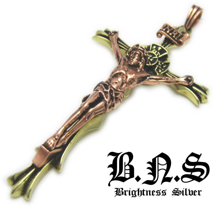 大きなキリストクロスロザリオペンダント3 銅×真鍮 ブラス コッパー