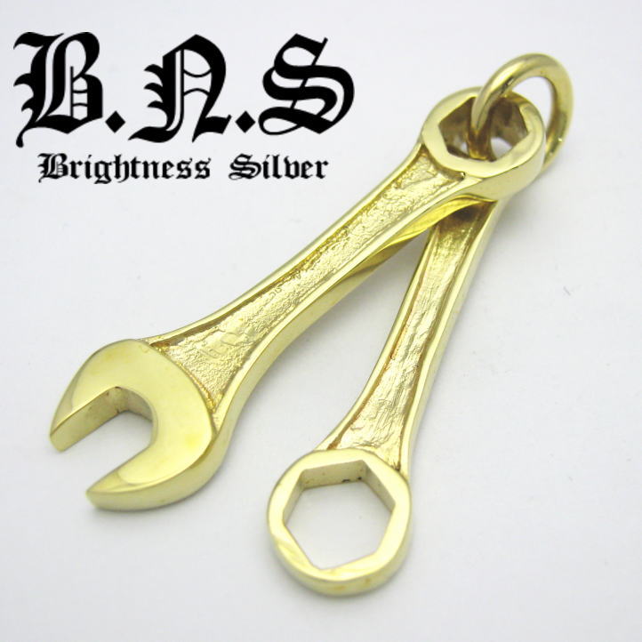brass tools ゴールドコンビネーションスパナ＆六角めがねレンチペンダント　真鍮 ブラス (工具 道具 DIY コンビネー…