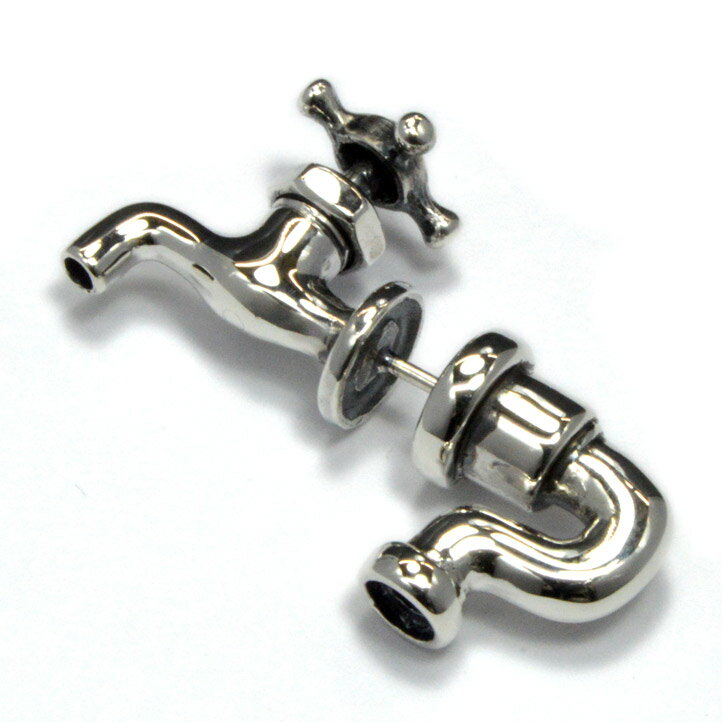 【片方】銀の蛇口ピアス 銀製 シルバー925 Silver925 (水道,水栓,配管,鋼管,アクセサリー,インダストリアルデザイン)