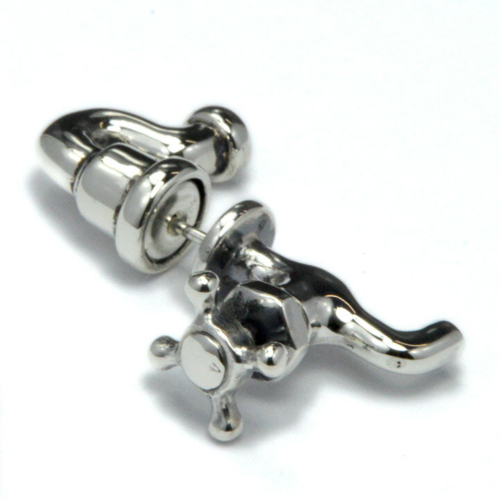 【片方】銀の蛇口ピアス 銀製 シルバー925 Silver925 (水道,水栓,配管,鋼管,アクセサリー,インダストリアルデザイン)