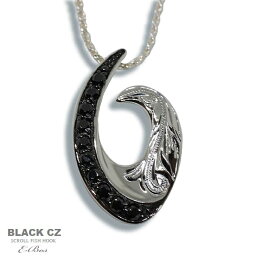 ハワイアンジュエリー ネックレス フィッシュフック ブラック CZ ロープチェーン 付 SILVER925 メンズ レディース ペア も グッドデザイン sfi047