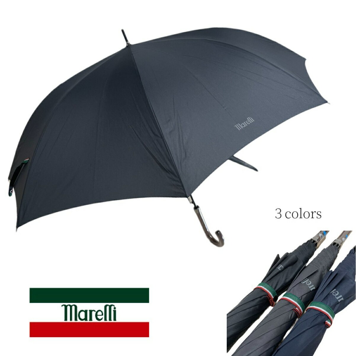 マレリー紳士長傘　682637【送料無料】イタリア　MARELLI　マレリー　70cm　紳士 雨傘　長傘 メンズ ブランド 【ギフトラッピング承ります】 ブラック　黒　ネイビー　紺　グレー 手開き おしゃれ かっこいい　ギフト　プレゼント　ファッション　スタイリッシュ