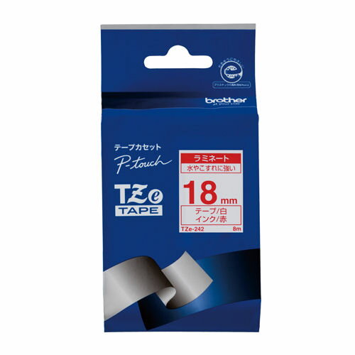 ブラザー　ピータッチ用テープカートリッジ　ラミネートテープ 18mm×8m（白/赤文字）　TZe-242【a09873】