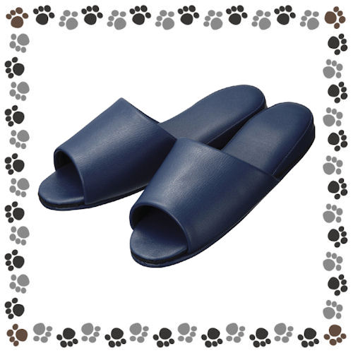 ◎オーミケンシ 抗菌レザー調スリッパ（前開） 10835360 ダークブルー　＜10足＞【a69855】