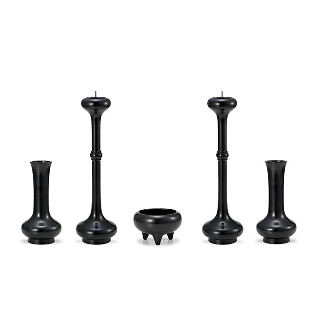 【寺院用仏具】寛通型 五具足 黒色 9寸 花立高さ27.5cm、火立高さ39.6cm【送料無料】【お盆用品 仏具 お彼岸 寺院仏具 日本製 国産品 高岡銅器】